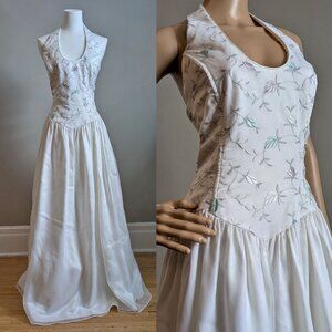 Vintage 90s Y2K JM for Gunne Sax White Gown Halter Maxi Dress Bridal Size 11/12